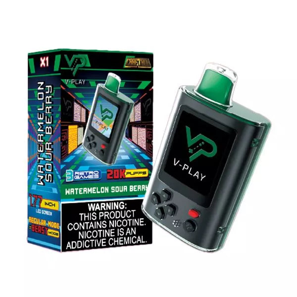 Craftbox V-Play 20000 Puff Disposable Vape – Watermelon Sour Berry flavor front view