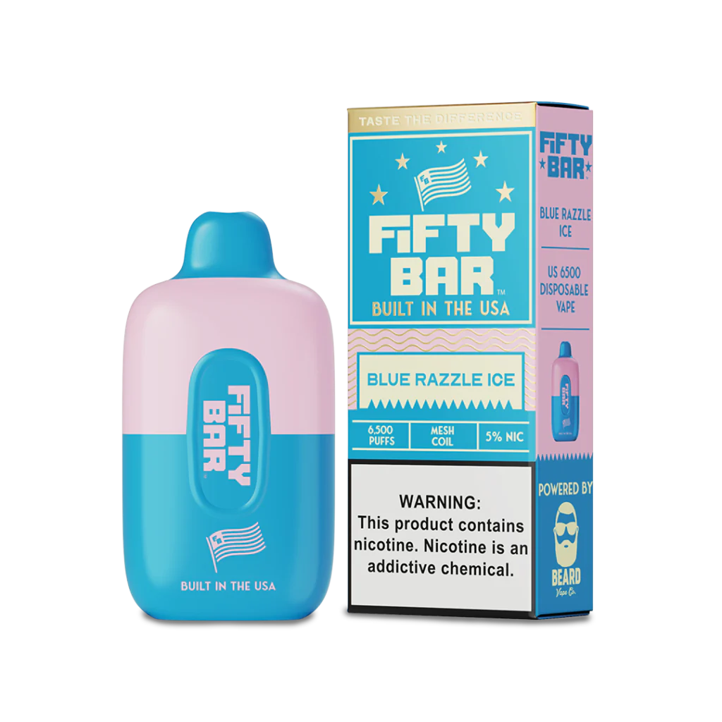 Fifty Bar 6500 Puff Disposable Vape – Blue Razzle Ice flavor front view