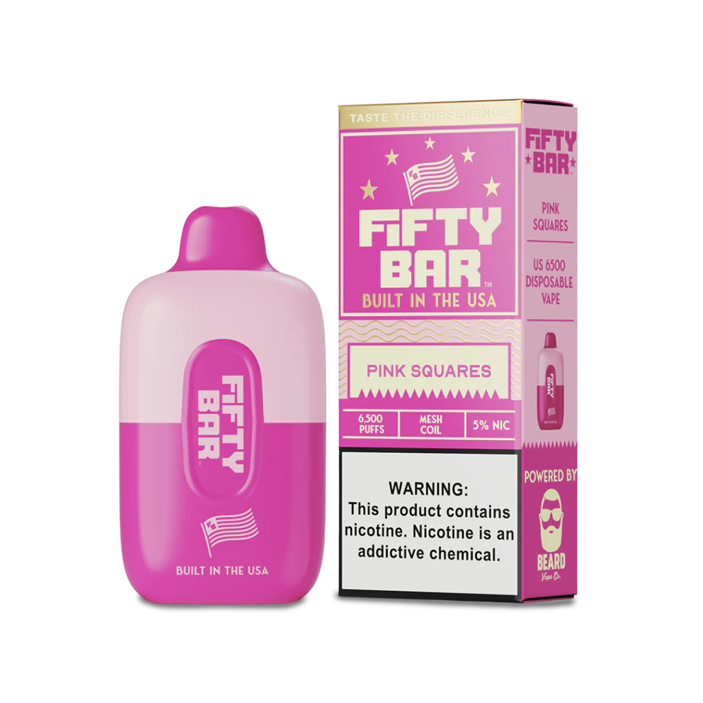Fifty Bar 6500 Puff Disposable Vape – Pink Squares flavor front view
