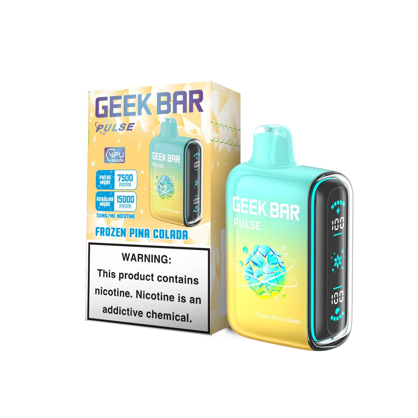 Geek Bar Pulse 15000 Puff Disposable Vape – Frozen Pina Colada flavor front view