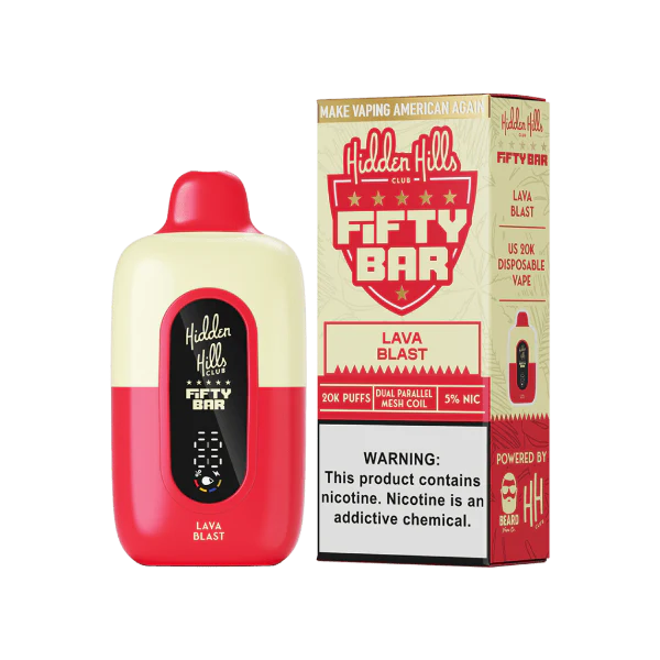 Hidden Hills x Fifty Bar 20000 Puff Disposable Vape – Lava Blast flavor front view