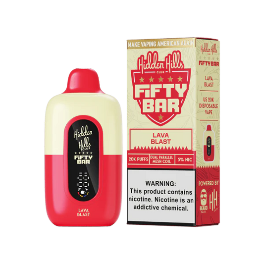 Hidden Hills x Fifty Bar 20000 Puff Disposable Vape – Lava Blast flavor front view