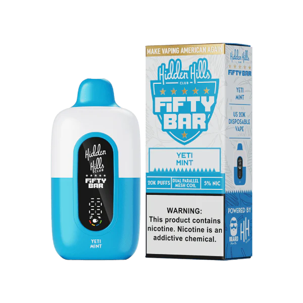 Hidden Hills x Fifty Bar 20000 Puff Disposable Vape – Yeti Mint flavor front view