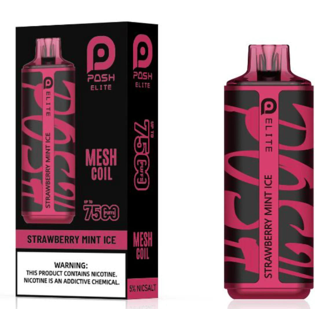 Posh Elite 7500 Puff Disposable Vape – Strawberry Mint Ice flavor front view