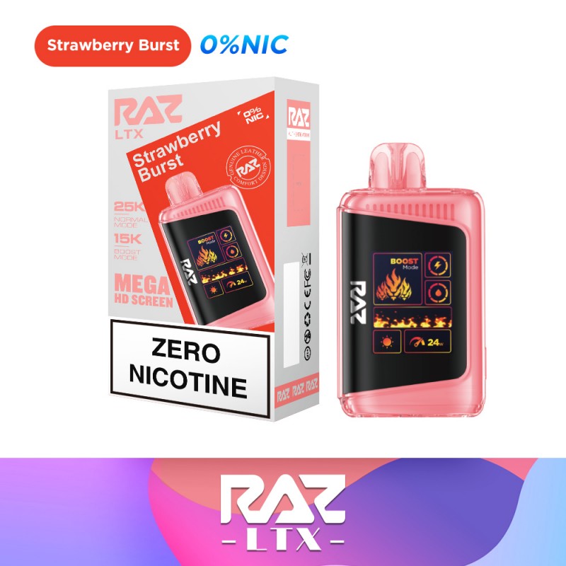 RAZ LTX DC25000 Puff Disposable Vape – Strawberry Burst (Zero Nic) flavor front view