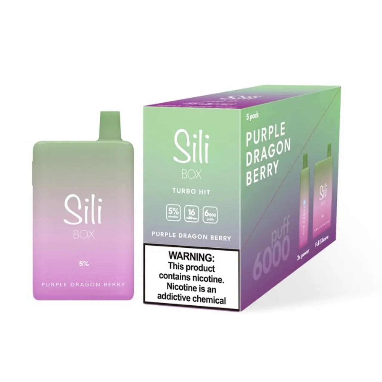 Sili Box Turbo Hit 6000 Disposable Vape – Purple Dragon Berry flavor front view